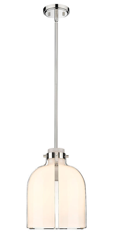 Z-Lite Pearson 10" 1-Light Polished Nickel Pendant Light With White Opal Glass Shade