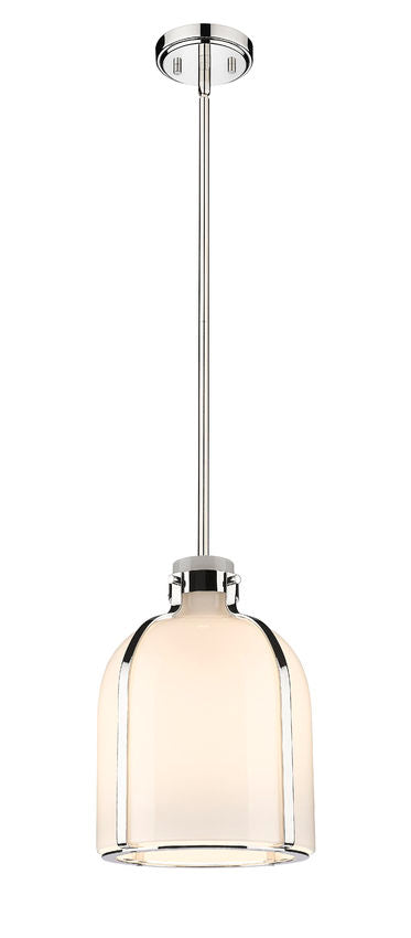 Z-Lite Pearson 10" 1-Light Polished Nickel Pendant Light With White Opal Glass Shade
