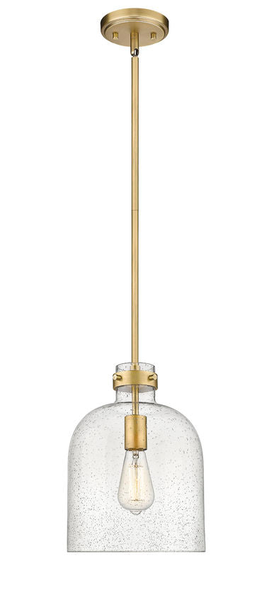 Z-Lite Pearson 10" 1-Light Rubbed Brass Pendant Light With Clear Seedy Glass Shade