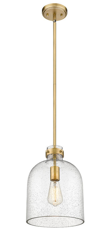 Z-Lite Pearson 10" 1-Light Rubbed Brass Pendant Light With Clear Seedy Glass Shade