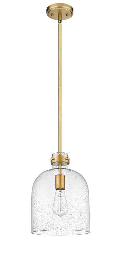 Z-Lite Pearson 10" 1-Light Rubbed Brass Pendant Light With Clear Seedy Glass Shade