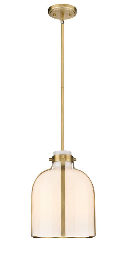 Z-Lite Pearson 10" 1-Light Rubbed Brass Pendant Light With White Opal Glass Shade