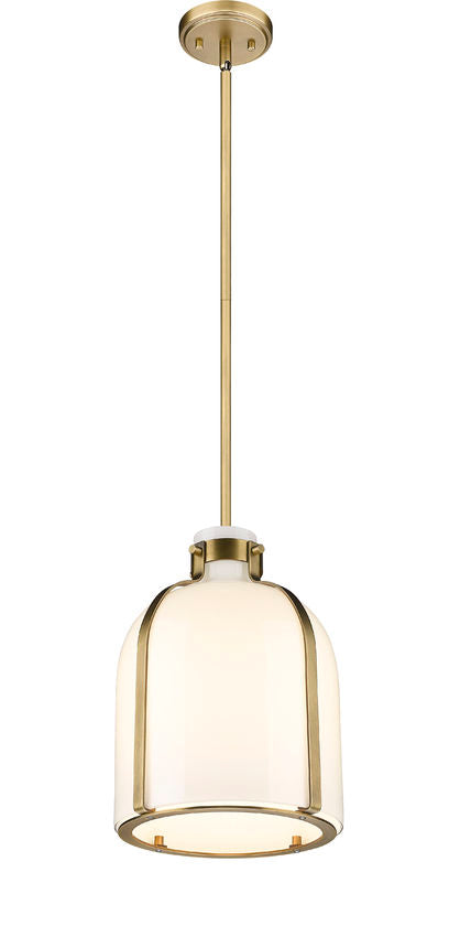 Z-Lite Pearson 10" 1-Light Rubbed Brass Pendant Light With White Opal Glass Shade
