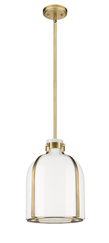 Z-Lite Pearson 10" 1-Light Rubbed Brass Pendant Light With White Opal Glass Shade