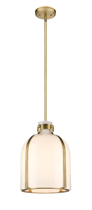 Z-Lite Pearson 10" 1-Light Rubbed Brass Pendant Light With White Opal Glass Shade
