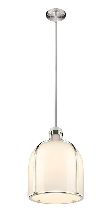 Z-Lite Pearson 12" 1-Light Brushed Nickel Pendant Light With White Opal Glass Shade