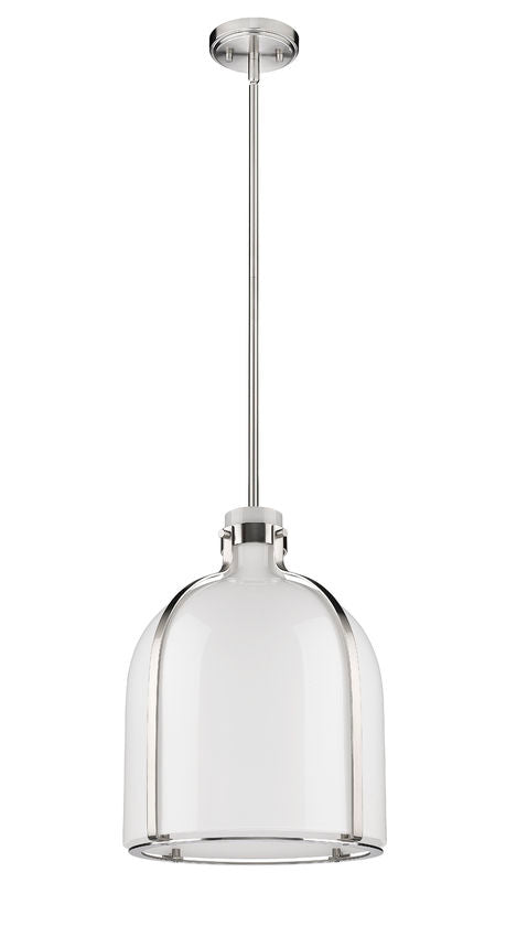 Z-Lite Pearson 12" 1-Light Brushed Nickel Pendant Light With White Opal Glass Shade