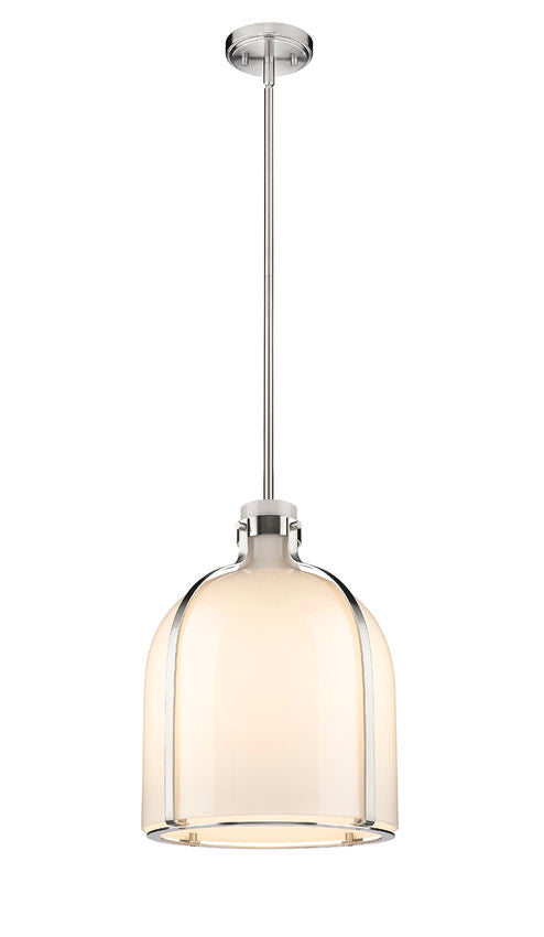 Z-Lite Pearson 12" 1-Light Brushed Nickel Pendant Light With White Opal Glass Shade