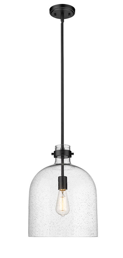 Z-Lite Pearson 12" 1-Light Matte Black Pendant Light With Clear Seedy Glass Shade