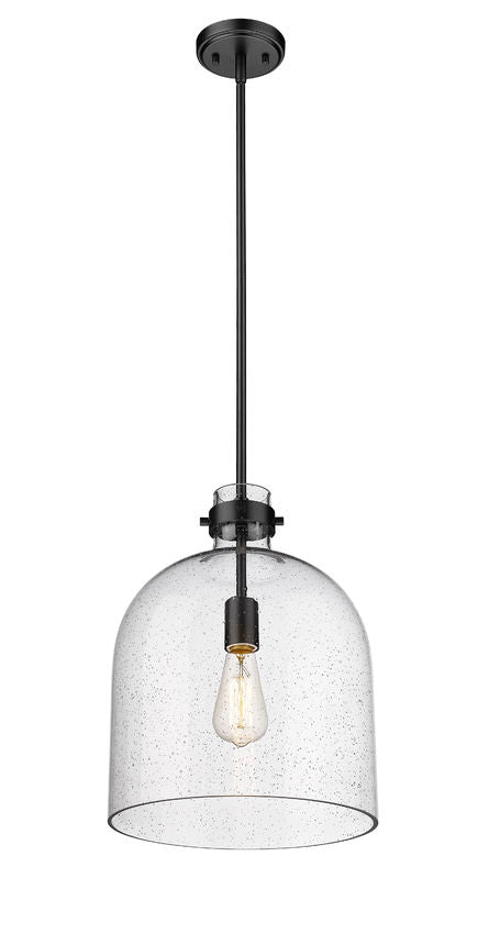 Z-Lite Pearson 12" 1-Light Matte Black Pendant Light With Clear Seedy Glass Shade