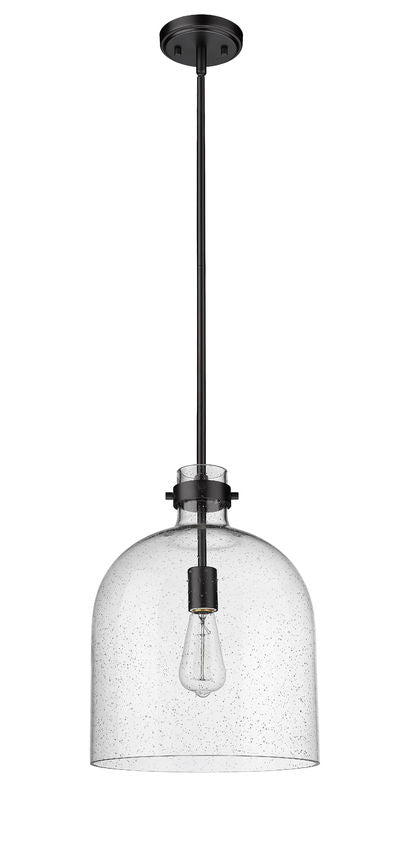 Z-Lite Pearson 12" 1-Light Matte Black Pendant Light With Clear Seedy Glass Shade