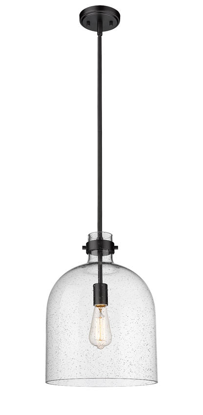 Z-Lite Pearson 12" 1-Light Matte Black Pendant Light With Clear Seedy Glass Shade