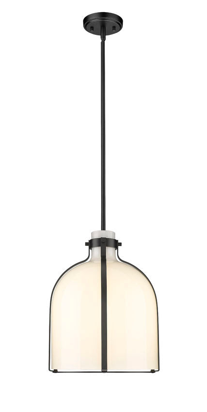 Z-Lite Pearson 12" 1-Light Matte Black Pendant Light With White Opal Glass Shade