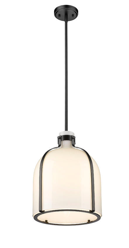 Z-Lite Pearson 12" 1-Light Matte Black Pendant Light With White Opal Glass Shade