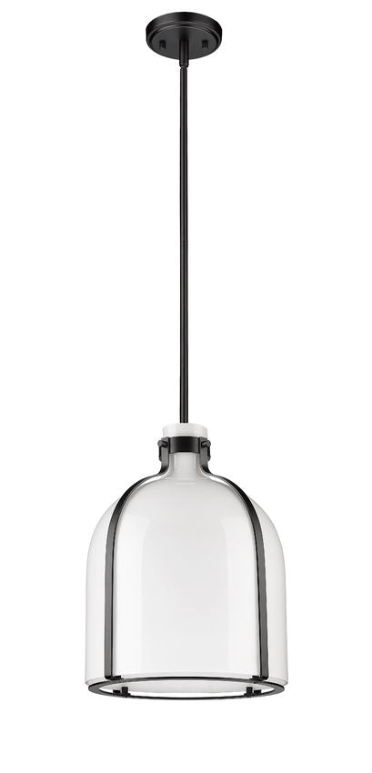 Z-Lite Pearson 12" 1-Light Matte Black Pendant Light With White Opal Glass Shade