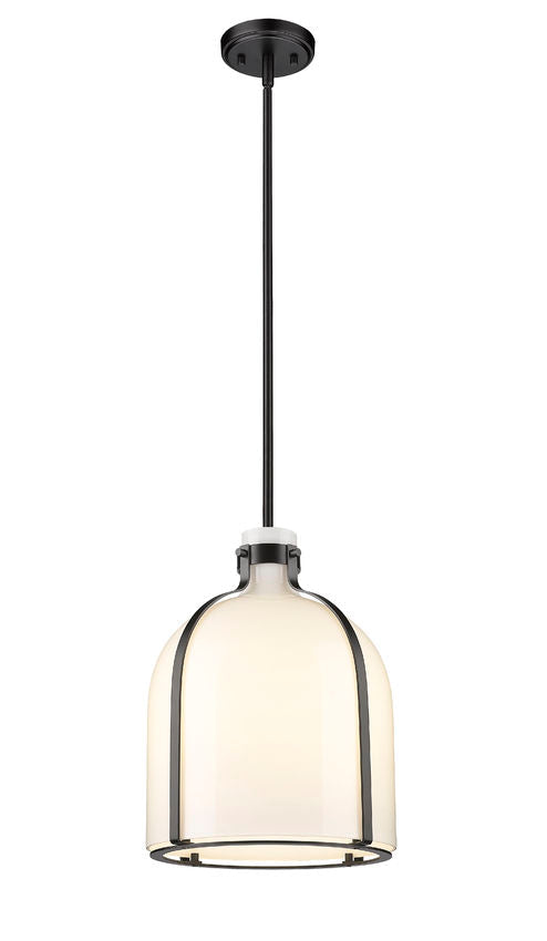 Z-Lite Pearson 12" 1-Light Matte Black Pendant Light With White Opal Glass Shade