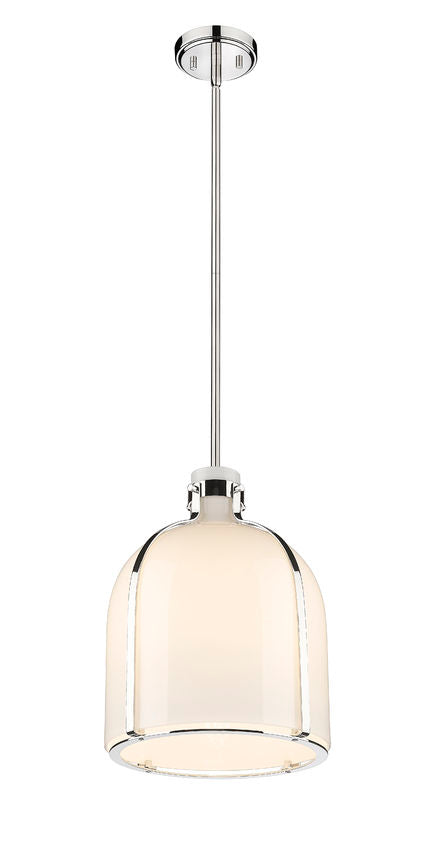 Z-Lite Pearson 12" 1-Light Polished Nickel Pendant Light With White Opal Glass Shade