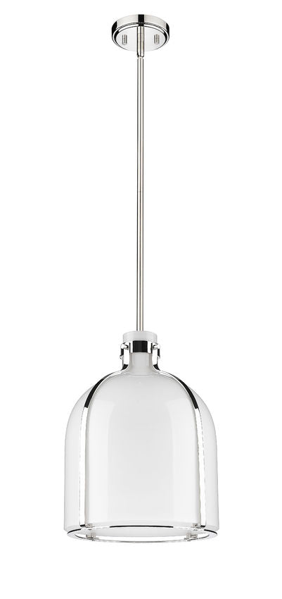 Z-Lite Pearson 12" 1-Light Polished Nickel Pendant Light With White Opal Glass Shade