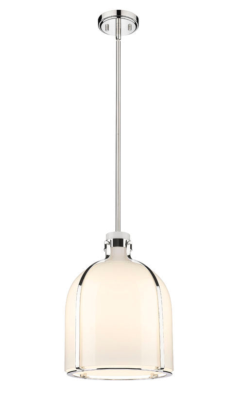 Z-Lite Pearson 12" 1-Light Polished Nickel Pendant Light With White Opal Glass Shade