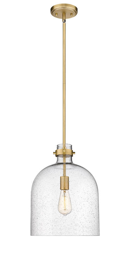 Z-Lite Pearson 12" 1-Light Rubbed Brass Pendant Light With Clear Seedy Glass Shade