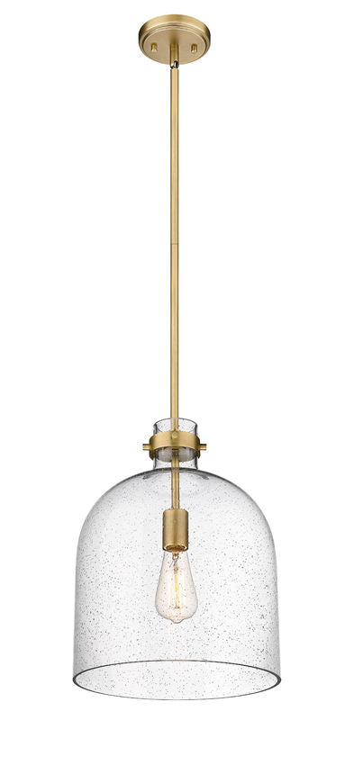 Z-Lite Pearson 12" 1-Light Rubbed Brass Pendant Light With Clear Seedy Glass Shade