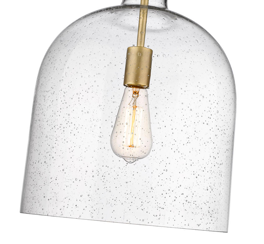 Z-Lite Pearson 12" 1-Light Rubbed Brass Pendant Light With Clear Seedy Glass Shade