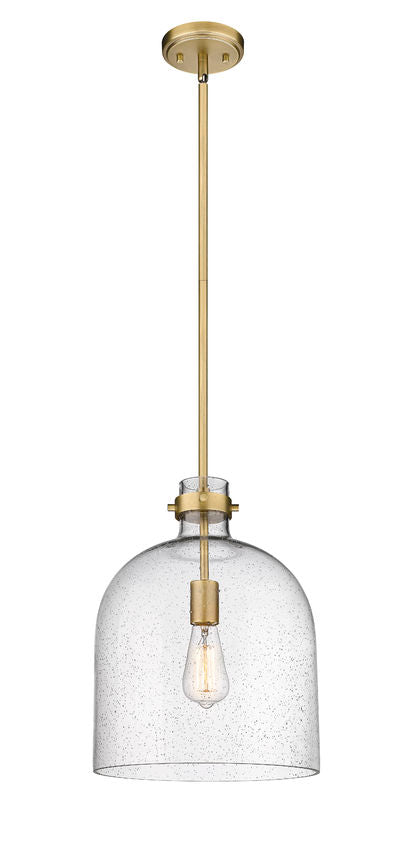 Z-Lite Pearson 12" 1-Light Rubbed Brass Pendant Light With Clear Seedy Glass Shade