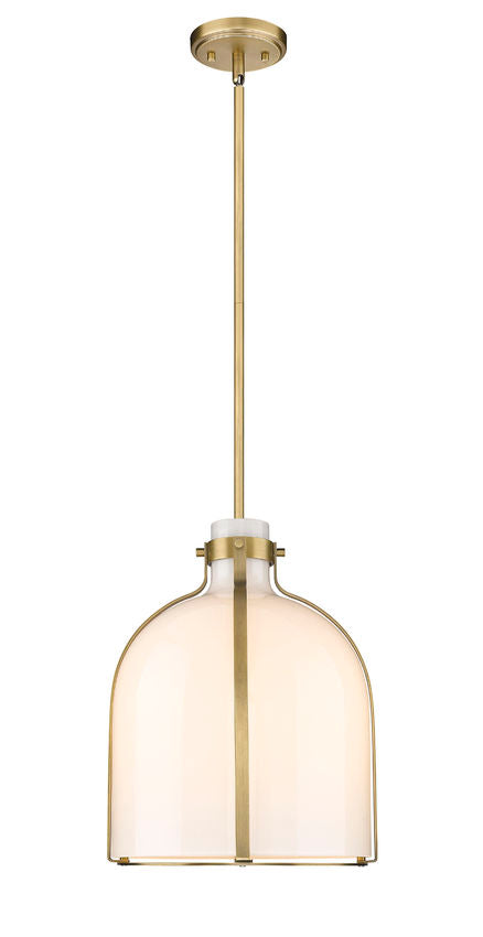 Z-Lite Pearson 12" 1-Light Rubbed Brass Pendant Light With White Opal Glass Shade