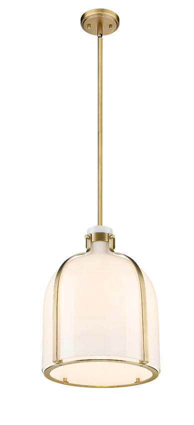 Z-Lite Pearson 12" 1-Light Rubbed Brass Pendant Light With White Opal Glass Shade