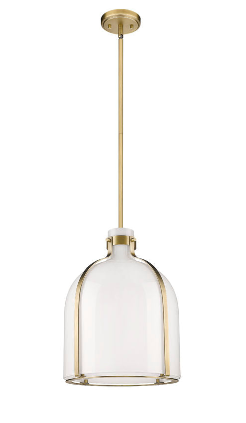 Z-Lite Pearson 12" 1-Light Rubbed Brass Pendant Light With White Opal Glass Shade