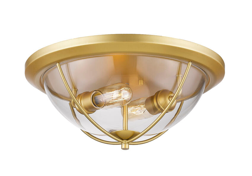 Z-Lite Persis 15" 2-Light Satin Gold Flush Mount Lighting With Clear Glass Shade