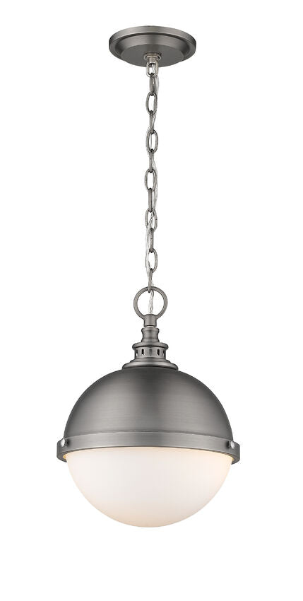Z-Lite Peyton 12" 2-Light Antique Nickel Mini Pendant Light With Opal Etched Glass Shade