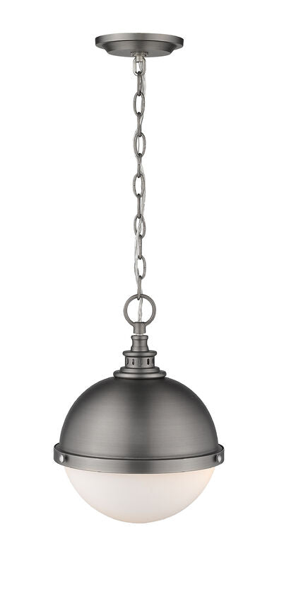 Z-Lite Peyton 12" 2-Light Antique Nickel Mini Pendant Light With Opal Etched Glass Shade