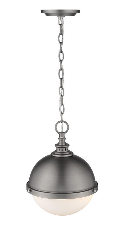 Z-Lite Peyton 12" 2-Light Antique Nickel Mini Pendant Light With Opal Etched Glass Shade