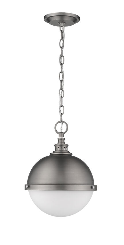 Z-Lite Peyton 12" 2-Light Antique Nickel Mini Pendant Light With Opal Etched Glass Shade