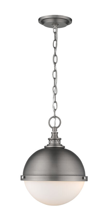 Z-Lite Peyton 12" 2-Light Antique Nickel Mini Pendant Light With Opal Etched Glass Shade