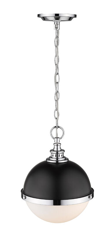 Z-Lite Peyton 12" 2-Light Matte Black and Chrome Mini Pendant Light With Opal Etched Glass Shade