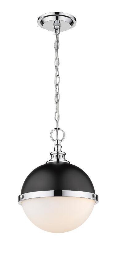 Z-Lite Peyton 12" 2-Light Matte Black and Chrome Mini Pendant Light With Opal Etched Glass Shade