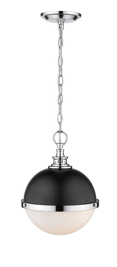 Z-Lite Peyton 12" 2-Light Matte Black and Chrome Mini Pendant Light With Opal Etched Glass Shade