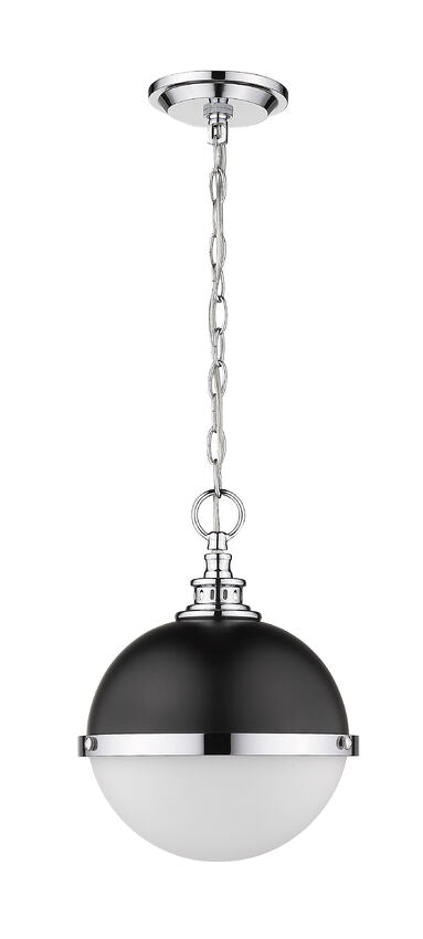 Z-Lite Peyton 12" 2-Light Matte Black and Chrome Mini Pendant Light With Opal Etched Glass Shade