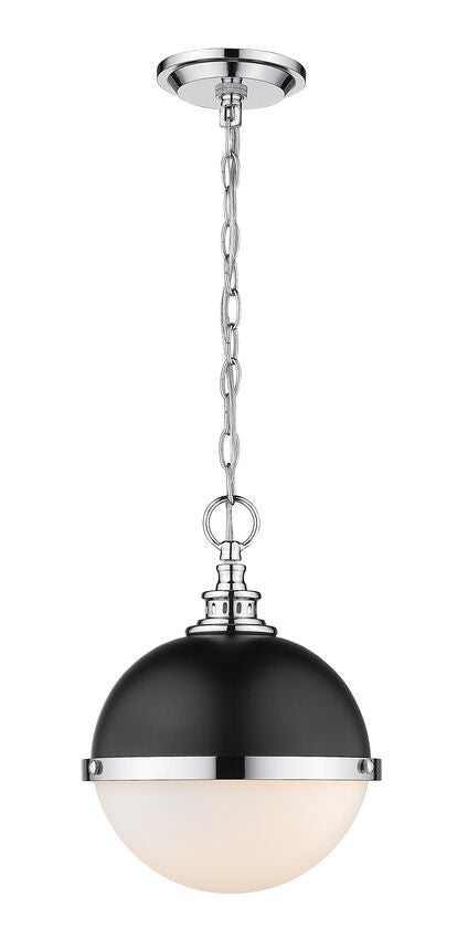 Z-Lite Peyton 12" 2-Light Matte Black and Chrome Mini Pendant Light With Opal Etched Glass Shade