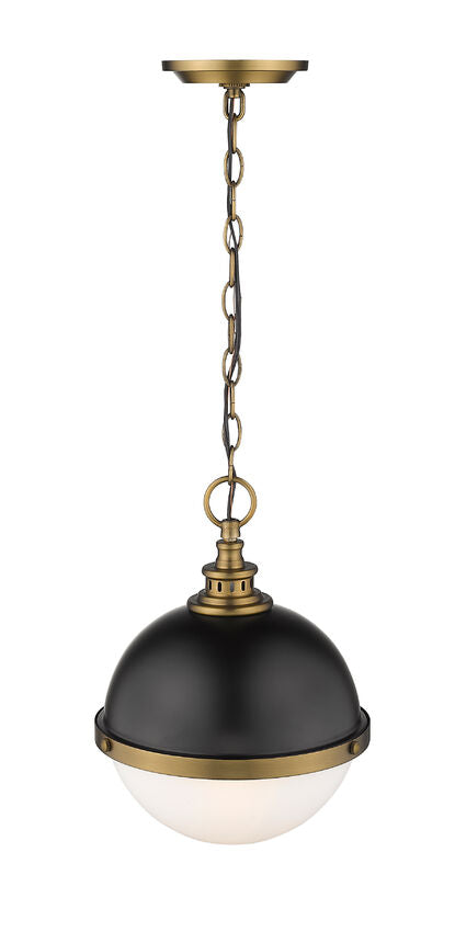 Z-Lite Peyton 12" 2-Light Matte Black and Factory Bronze Mini Pendant Light With Opal Etched Glass Shade