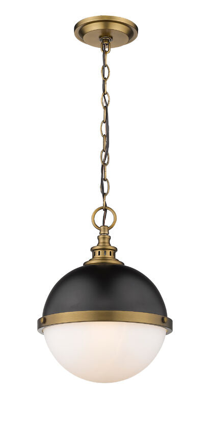 Z-Lite Peyton 12" 2-Light Matte Black and Factory Bronze Mini Pendant Light With Opal Etched Glass Shade