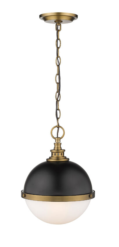 Z-Lite Peyton 12" 2-Light Matte Black and Factory Bronze Mini Pendant Light With Opal Etched Glass Shade