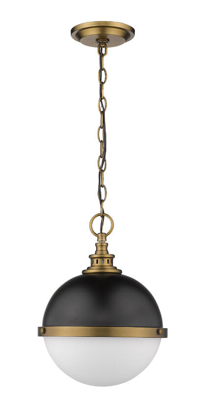 Z-Lite Peyton 12" 2-Light Matte Black and Factory Bronze Mini Pendant Light With Opal Etched Glass Shade