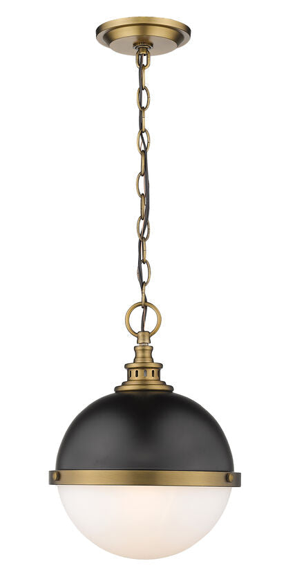 Z-Lite Peyton 12" 2-Light Matte Black and Factory Bronze Mini Pendant Light With Opal Etched Glass Shade