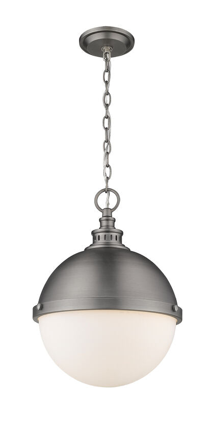 Z-Lite Peyton 15" 2-Light Antique Nickel Pendant Light With Opal Etched Glass Shade