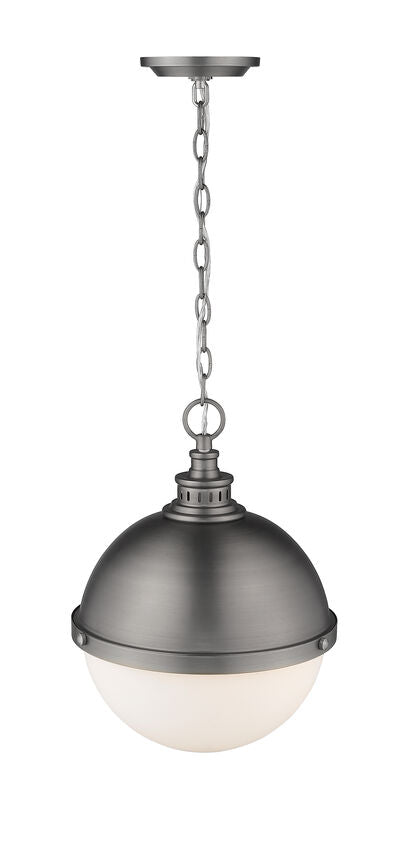 Z-Lite Peyton 15" 2-Light Antique Nickel Pendant Light With Opal Etched Glass Shade