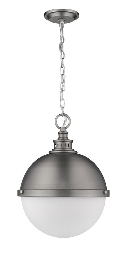 Z-Lite Peyton 15" 2-Light Antique Nickel Pendant Light With Opal Etched Glass Shade