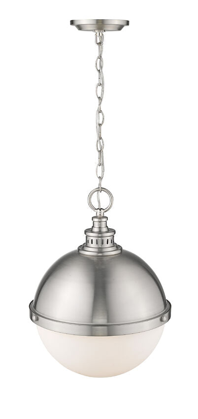 Z-Lite Peyton 15" 2-Light Brushed Nickel Pendant Light With Opal Etched Glass Shade